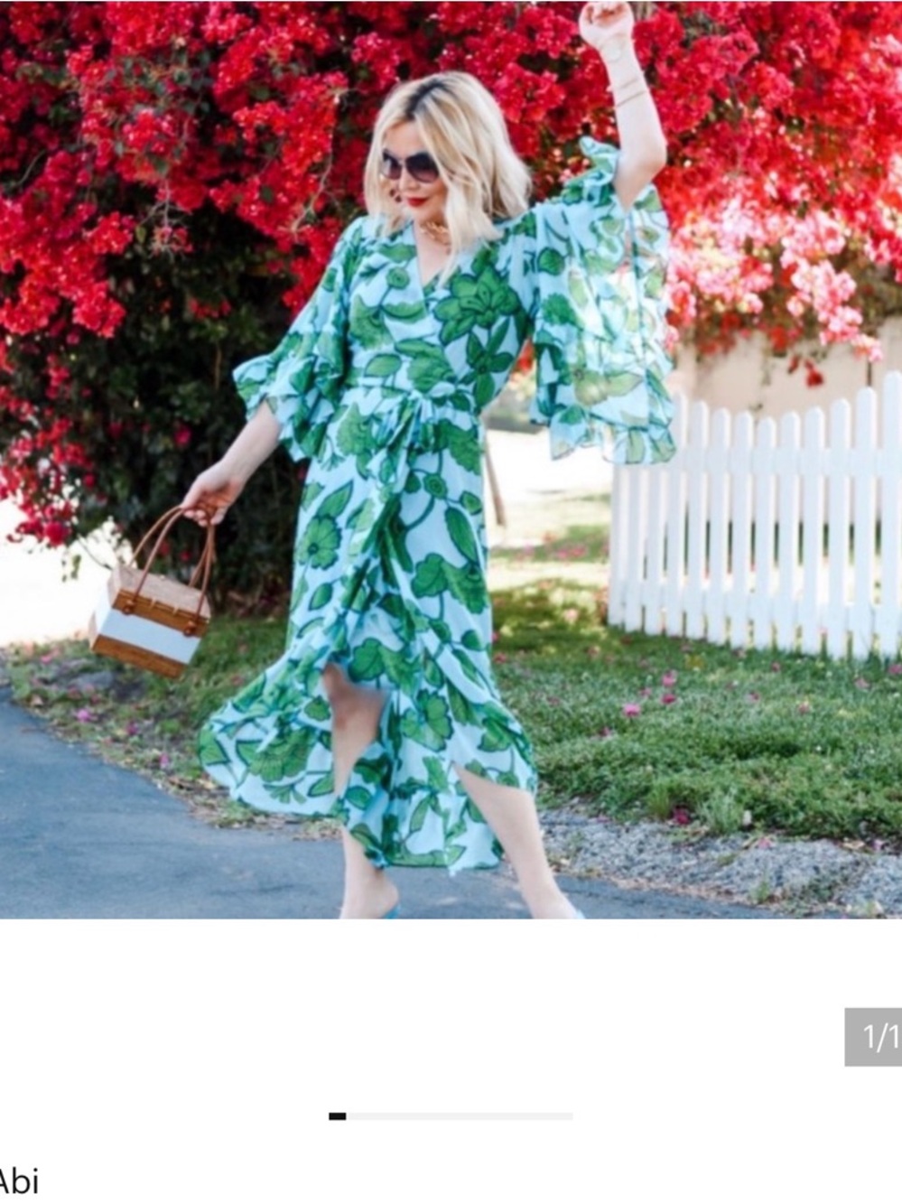 CAbi Green Floral Wrap Cover Up Dress Size: L